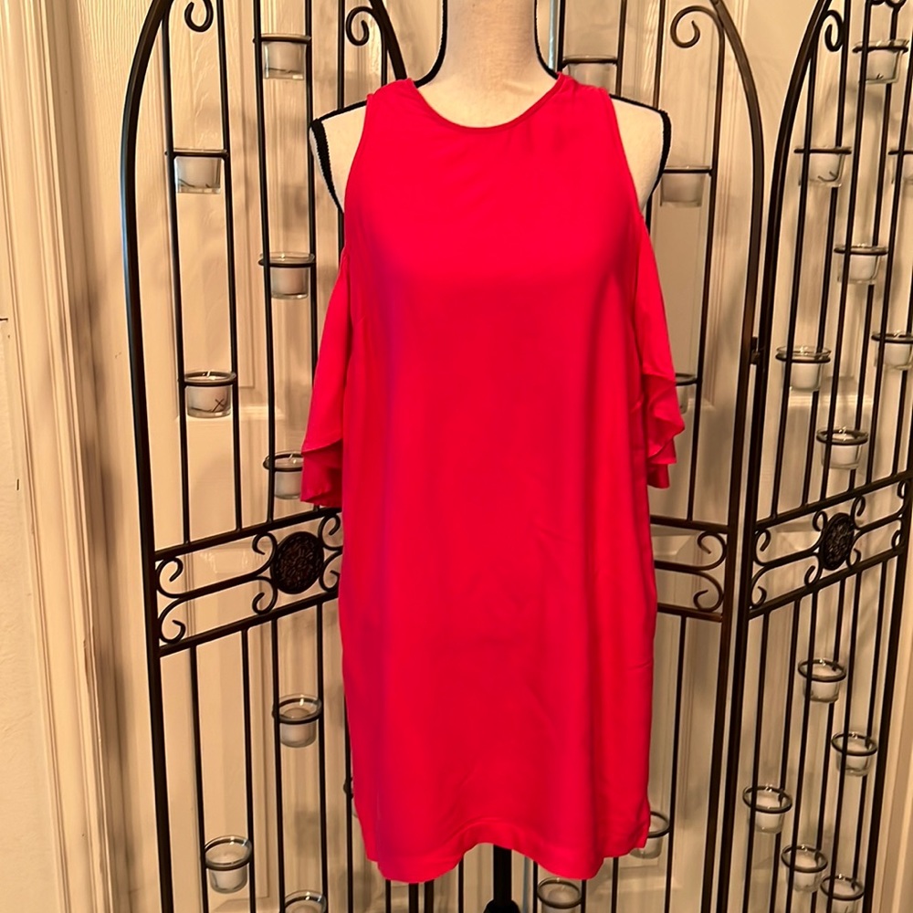 Cold shoulder deep coral dress